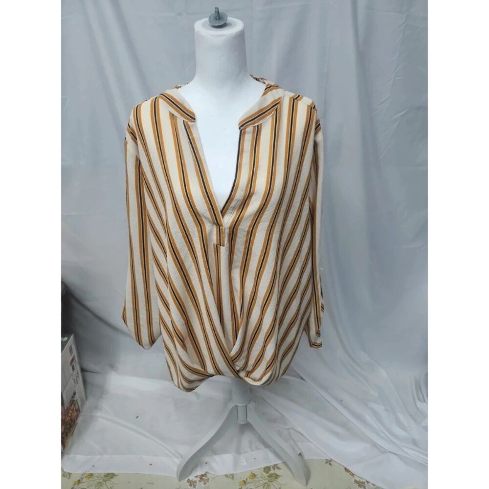 Always Indigo tab sleeve striped pullover blouse SZ 2X